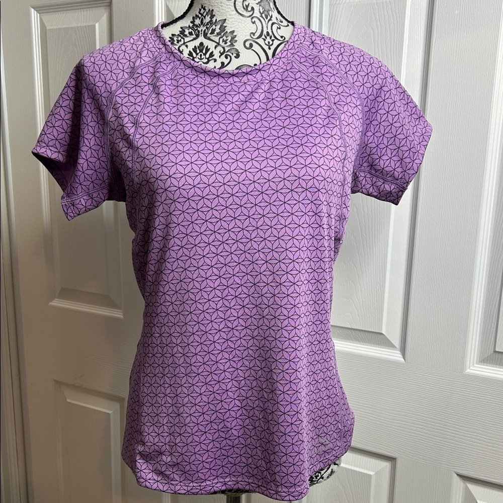 L.L. Bean Purple Patterned Short Sleeve Tee S Pocket